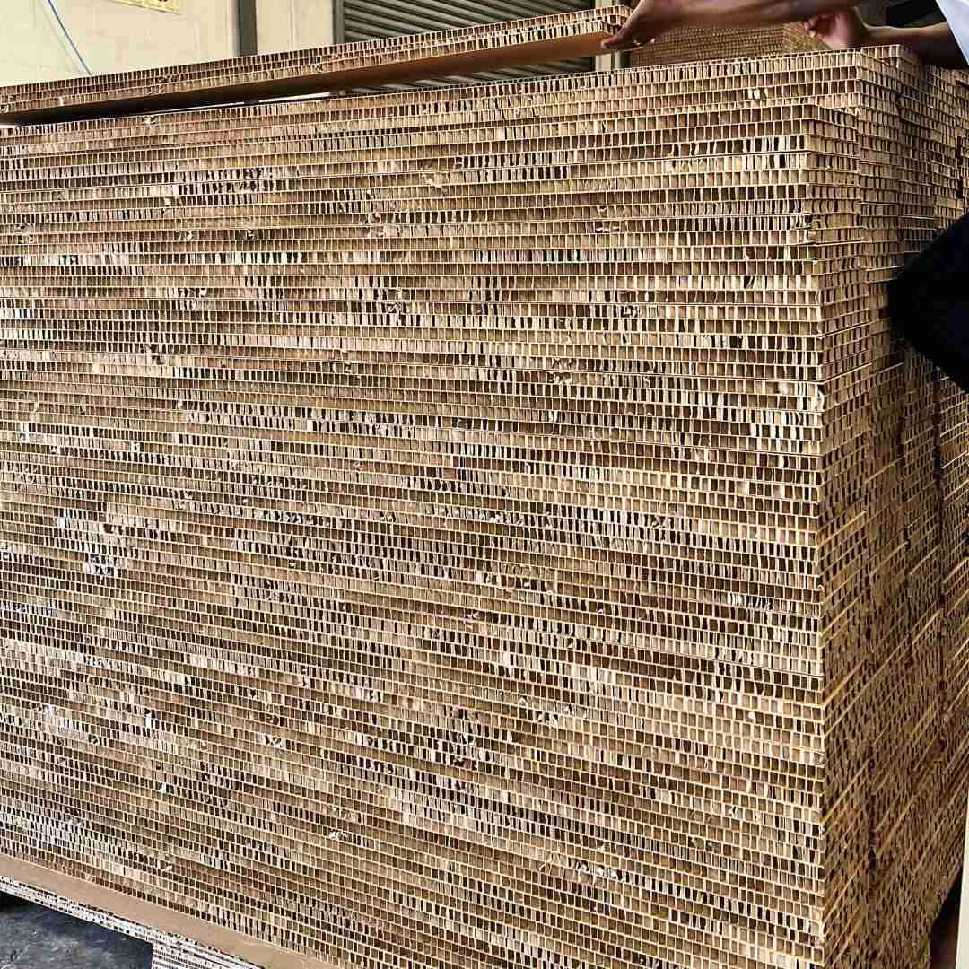 Stack of honeycomb boards used in construction for structural support