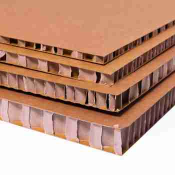 Stacked kraft honeycomb boards showing their layered structure