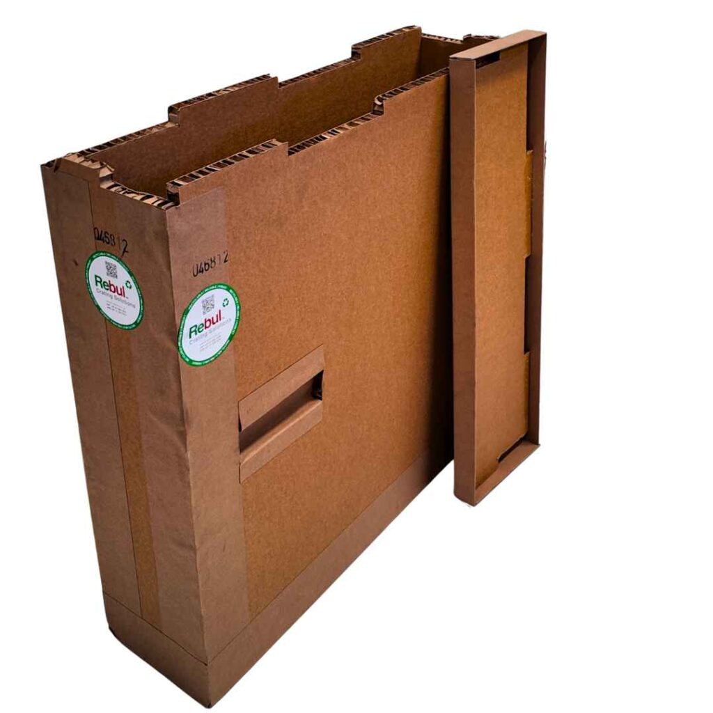 Interlok kraft crate with removable lid, made from honeycomb board and designed for cost-effective, lightweight packaging.