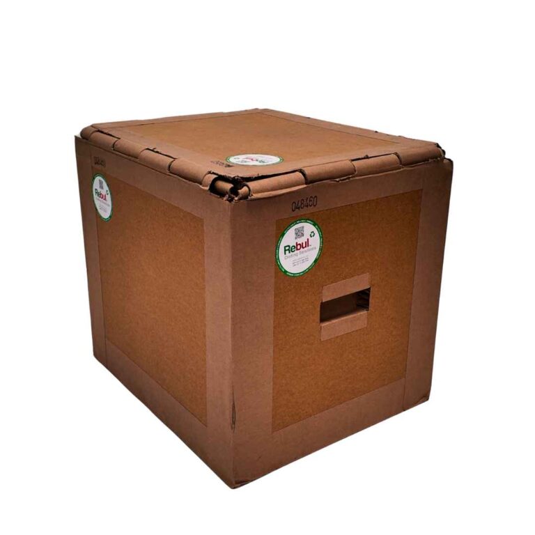Industrial packaging crate made from honeycomb board with integrated hand holds