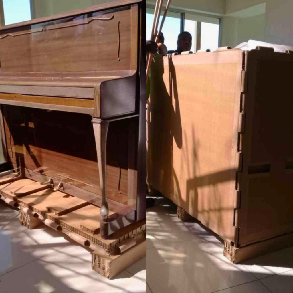 Furniture components packed on a paper pallet