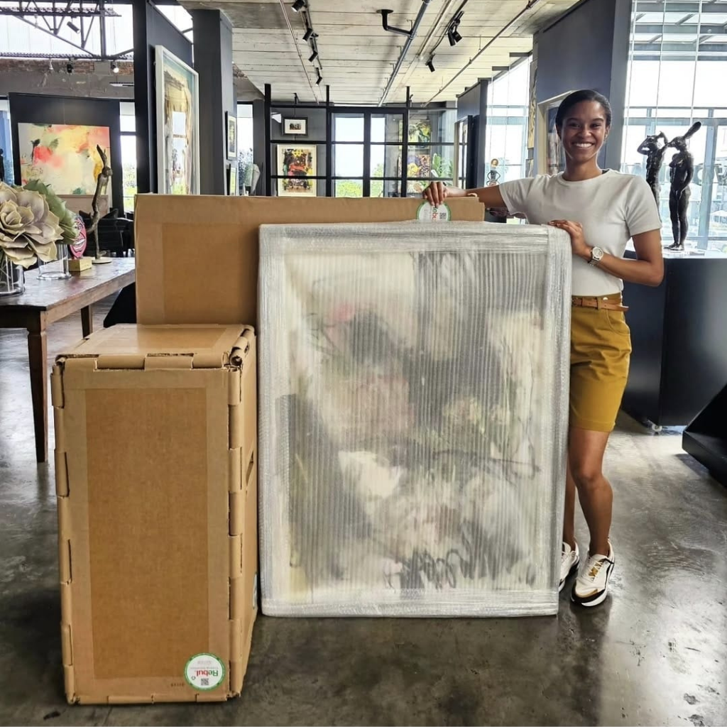 Custom artwork crate protecting a large framed painting in Johannesburg.