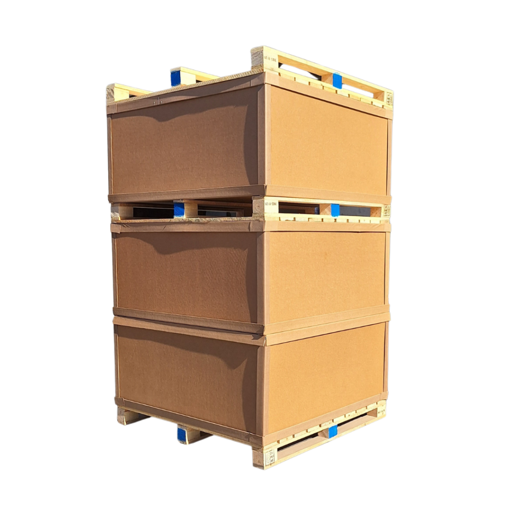 Pallet boxes supplied with wooden pallet bases