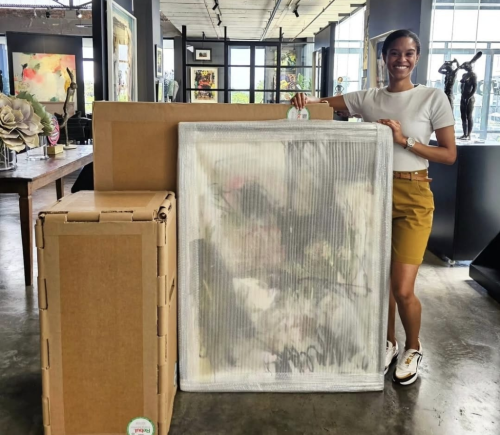 Custom artwork crate protecting a large framed painting in Johannesburg.